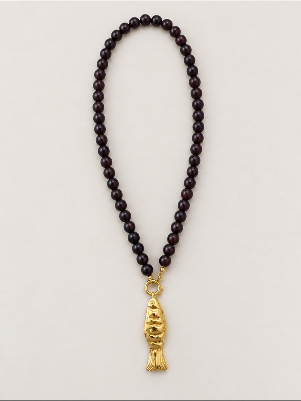 New! Dark Brown Beaded Gold Fish Necklace NWOT 1011